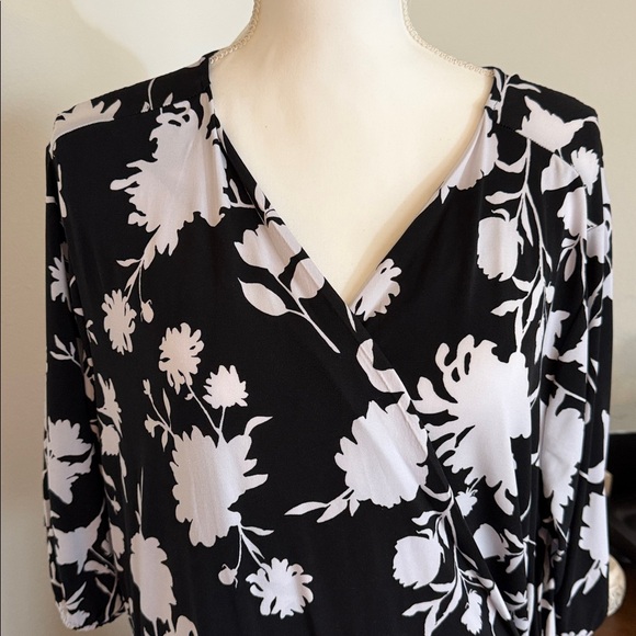 Lane Bryant Black and White Floral Wrap Midi Dress - Picture 3 of 11